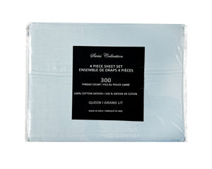 Cotton House Ens. Draps grand 100% coton – 300 fils au pouce carré bleu pâle