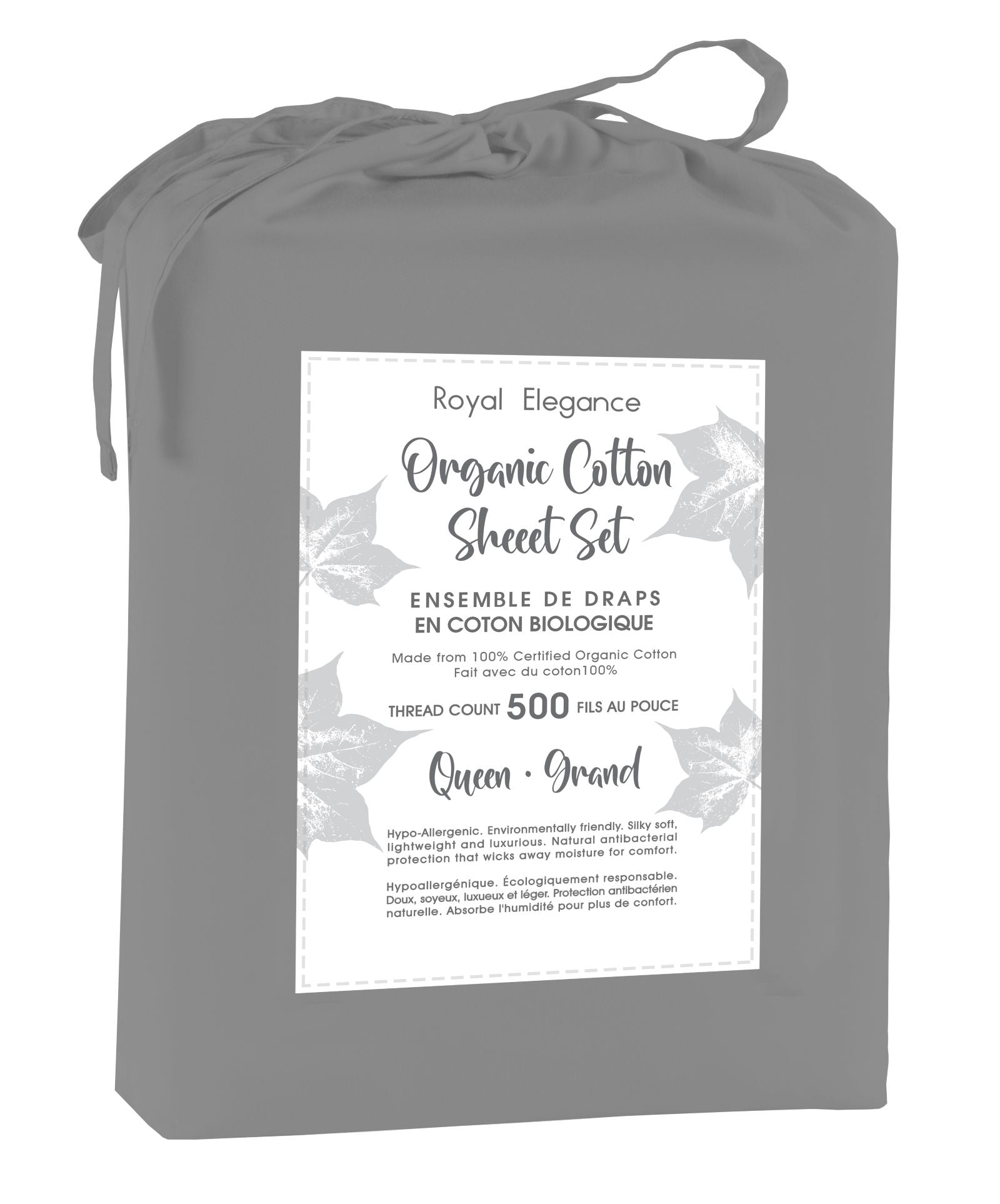 Cotton House 100% Organic Cotton Queen Sheet Set - 500 Thread Count Charcoal