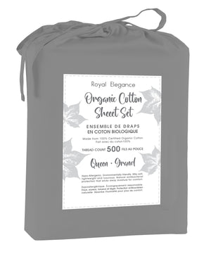 Cotton House Ens. Draps grand 100% coton biologique – 500 fils au pouce carré anthracite