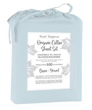 Cotton House Ens. Draps très grand 100% coton biologique – 500 fils au pouce carré bleu pâle