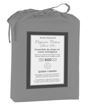 Cotton House Ens. Draps grand 100% coton biologique – 600 fils au pouce carré anthracite