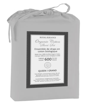 Cotton House Ens. Draps très grand 100% coton biologique – 600 fils au pouce carré argent