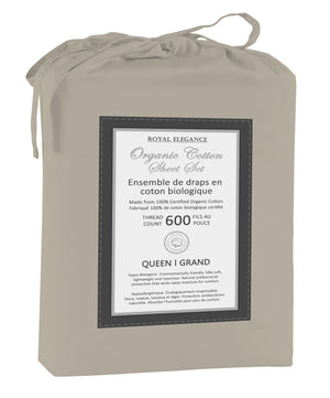 Cotton House Ens. Draps très grand 100% coton biologique – 600 fils au pouce carré beige