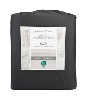 Cotton House Ens. Draps très grand 100% coton peigné – 650 fils au pouce carré anthracite