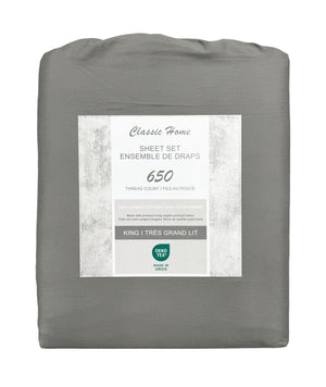 Cotton House Ens. Draps grand 100% coton peigné – 650 fils au pouce carré gris pâle