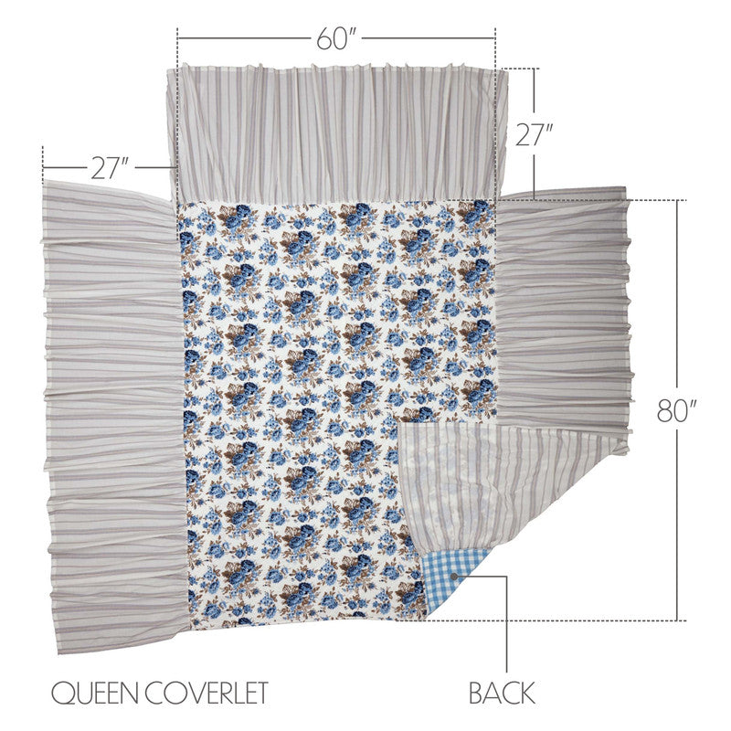 Selena II Ruffled Queen Coverlet - Blue Floral