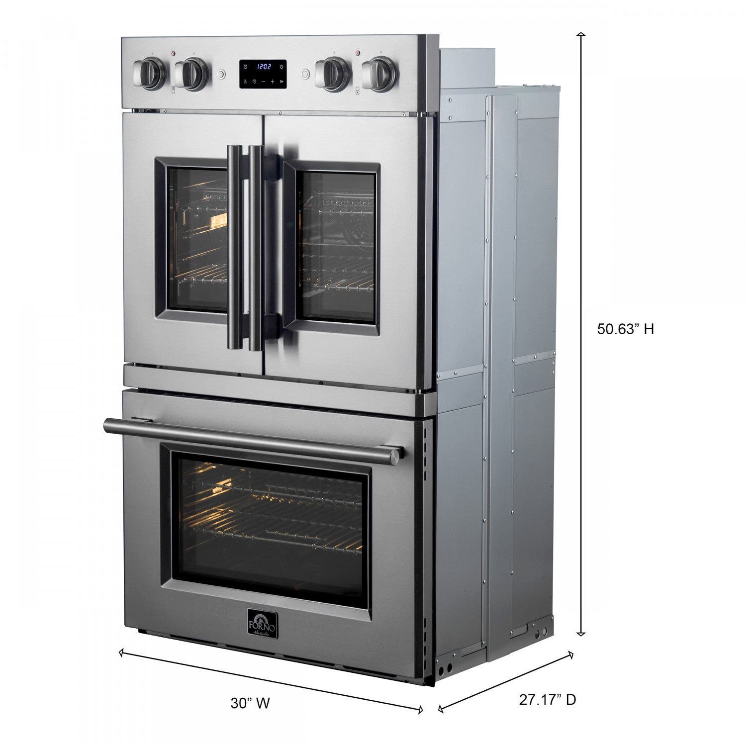 Forno Asti Stainless Steel 30" French Door Double Wall Oven With Dual True Convection And Air Fry (7.36 Cu. Ft.) - FBOEL1340-30