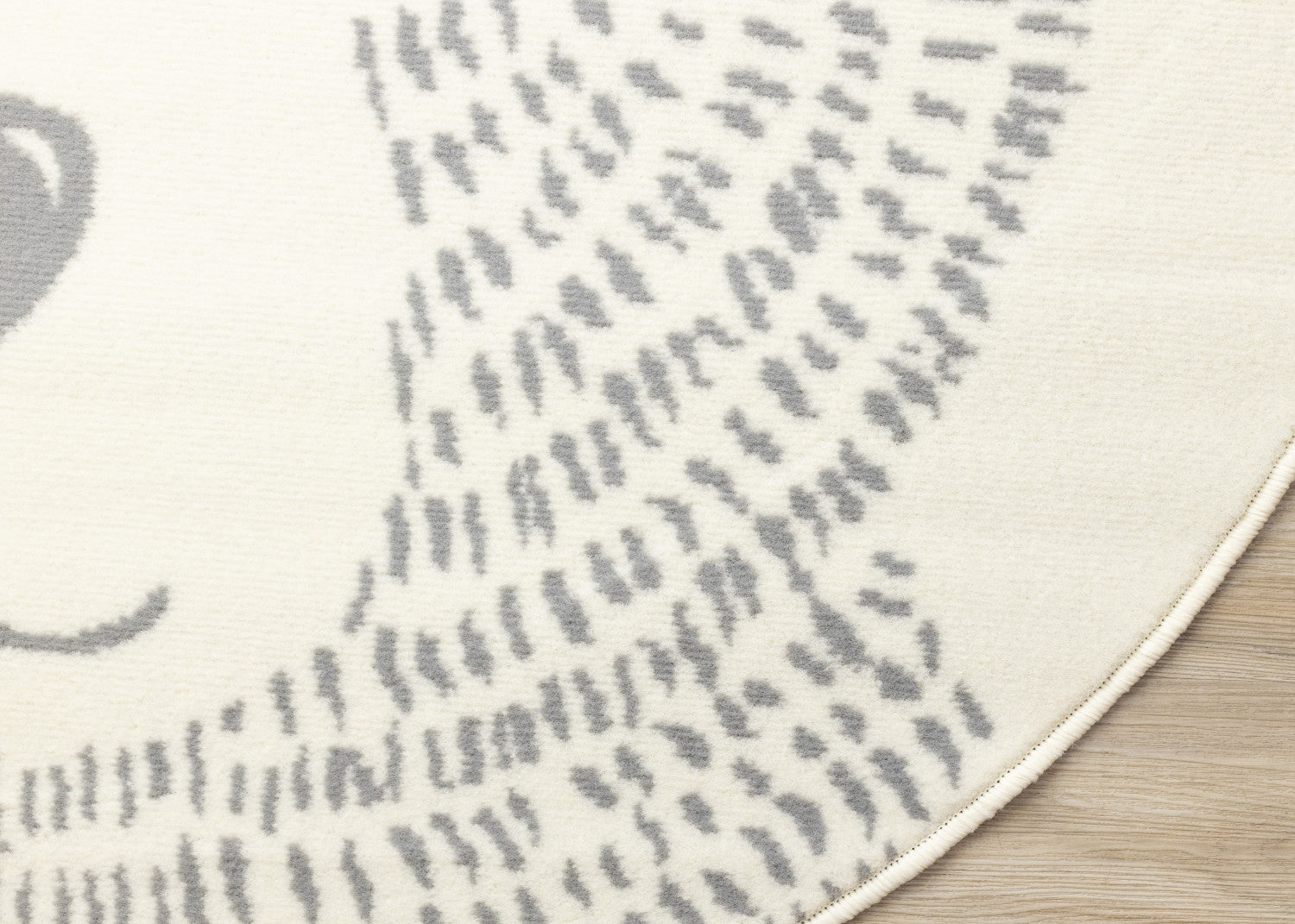 Kids Teddy Bear Area Rug - 5ft Round - Cream/Grey