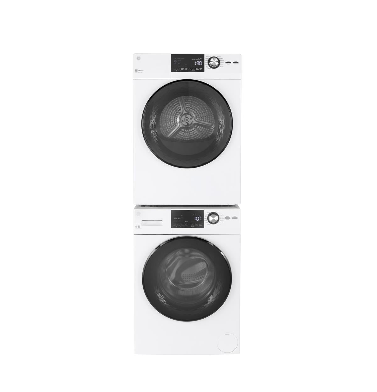 GE White Front Load Washer with Steam (2.8 IEC Cu.Ft.) & White Vented Electric Dryer with Stainless Steel Drum (4.1 Cu.Ft.) - GFW148SSMWW/GFD14JSINWW