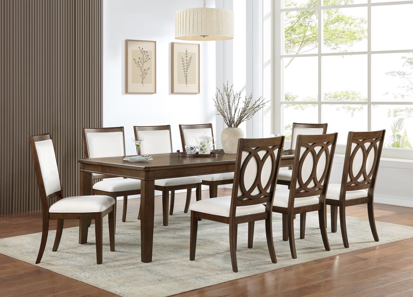 Spice 9-Piece Extendable Dining Set - Dark Cherry, Beige