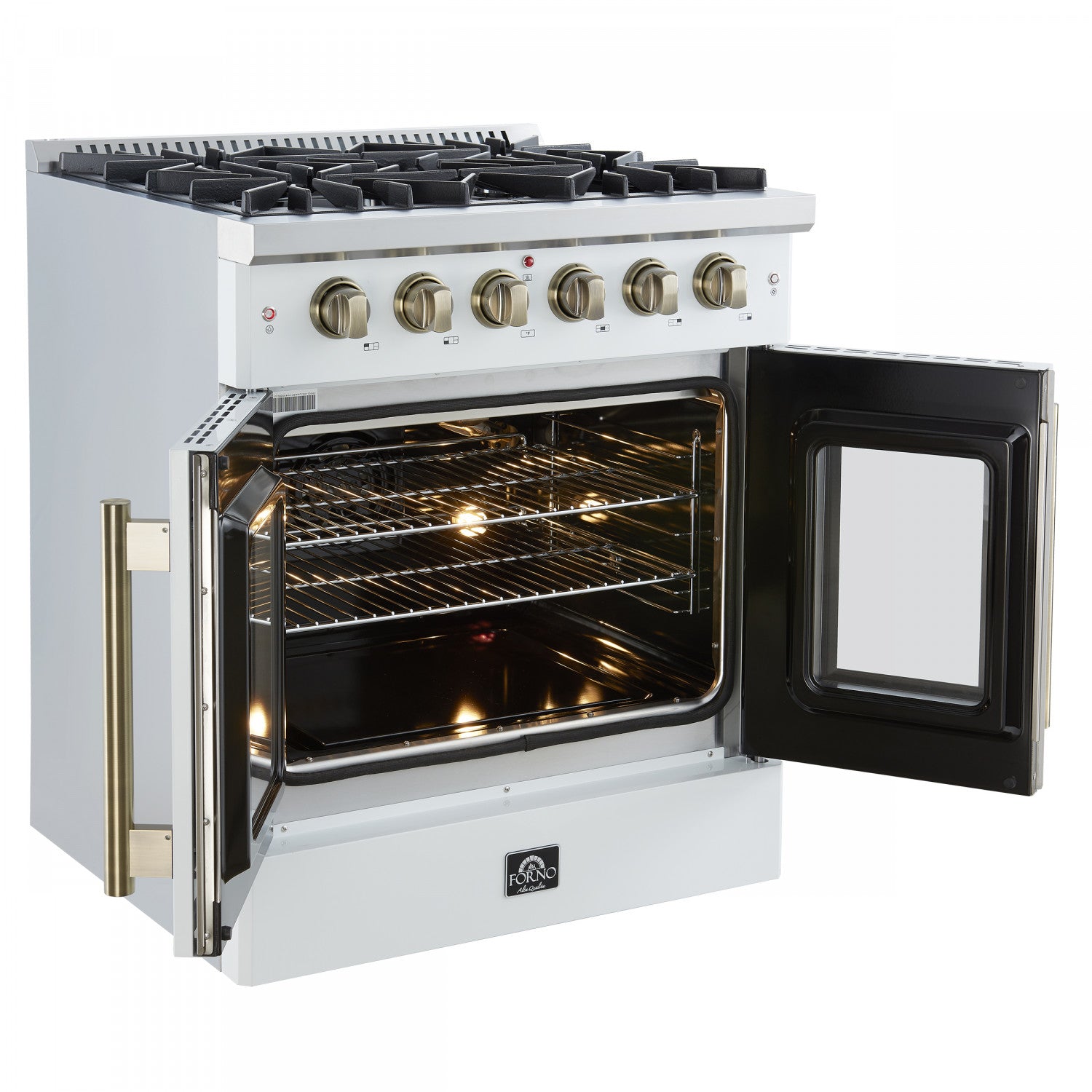 Forno Galiano 30" White French Door Freestanding Gas Range (4.32 Cu. Ft.) - FFSGS6444-30WHT