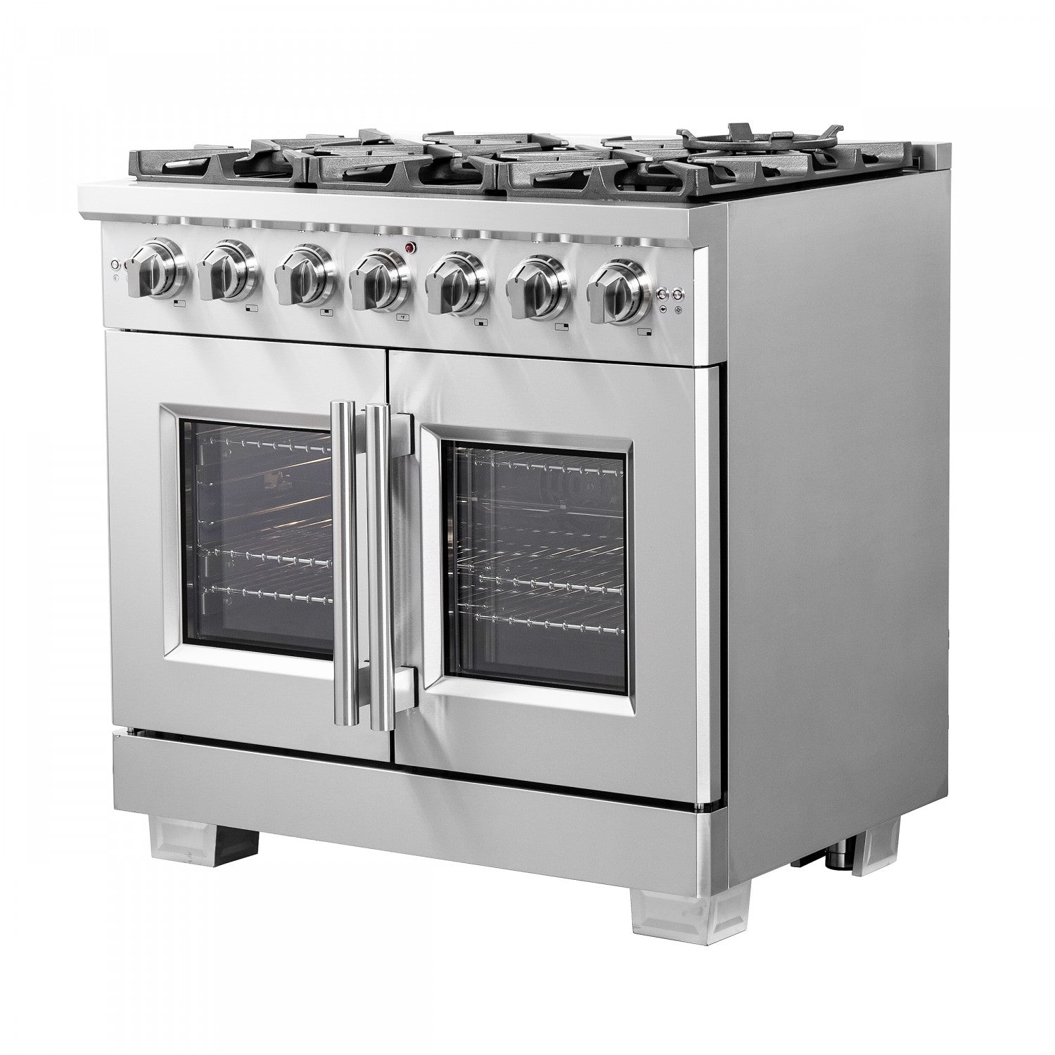 Forno Capriasca 36" Stainless Steel French Door Freestanding Gas Range with Air Fry (5.36 Cu. Ft.) - FFSGS6460-36