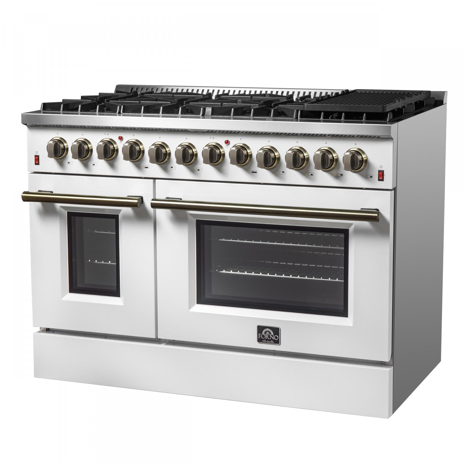 Forno Galiano 48" White Freestanding Dual Fuel Double Oven Range with True Convection (6.58 Cu. Ft.) - FFSGS6156-48WHT