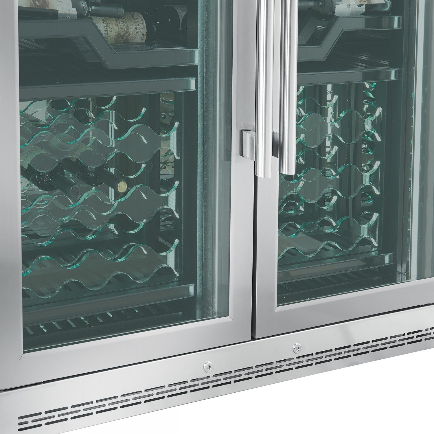 Forno Abruzzo 48" Stainless Steel 102 Bottle Dual Zone Wine Cellar with Green Holders (24 Cu. Ft.) - FWCDR6610-48S