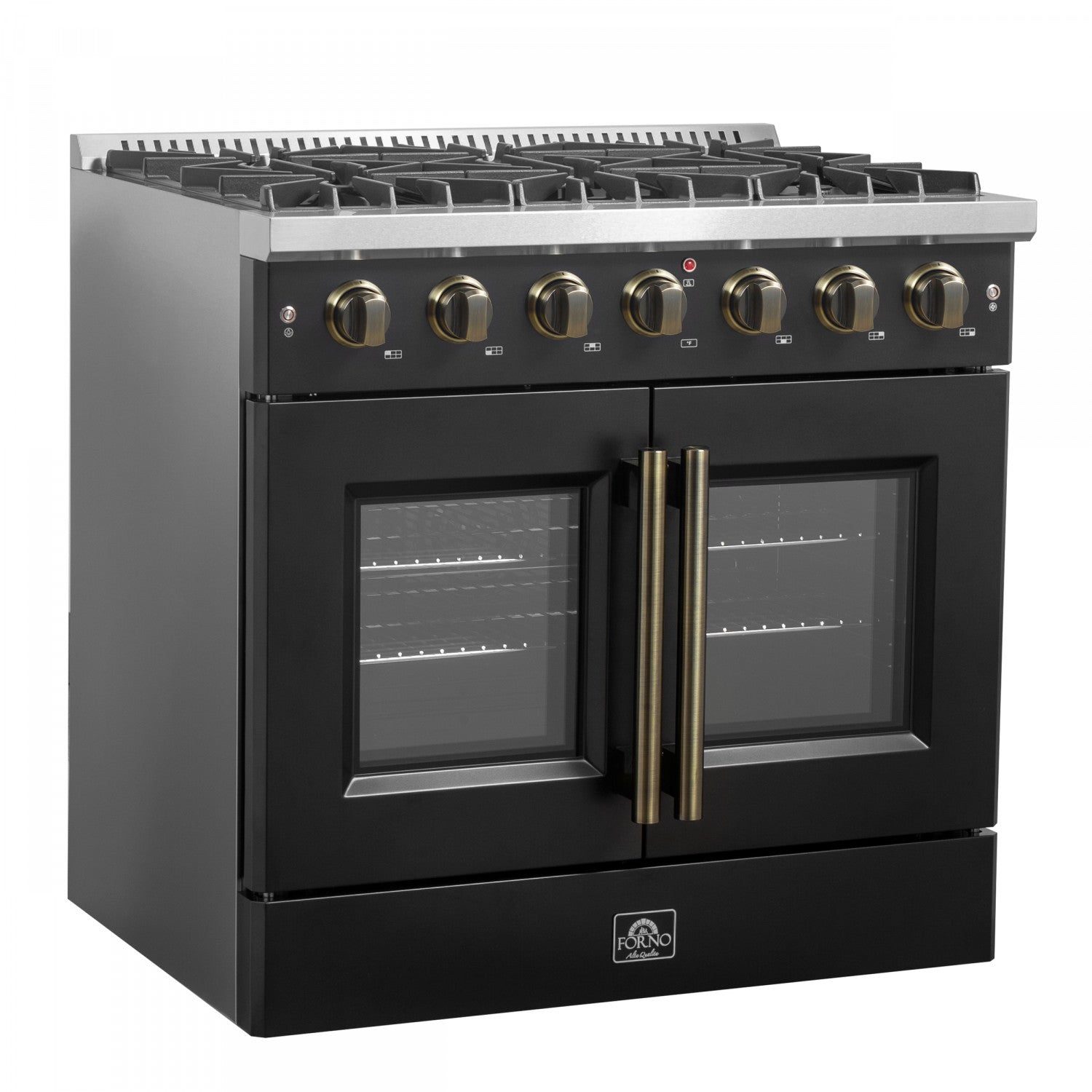 Forno Galiano 36" Black French Door Freestanding Gas Range (5.36 Cu. Ft.) - FFSGS6444-36BLK