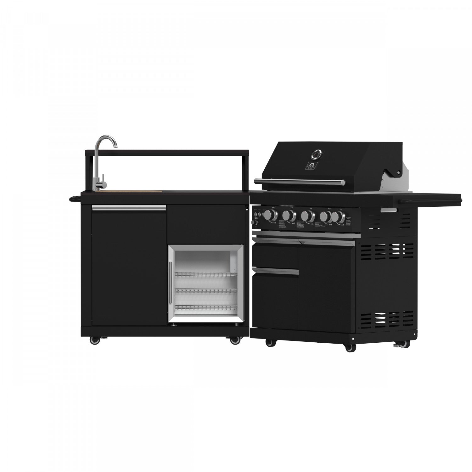 Forno All'Aperto Black Countertop Outdoor Kitchen with 62,600 BTU BBQ and Beverage Centre - FODKT2582BLK