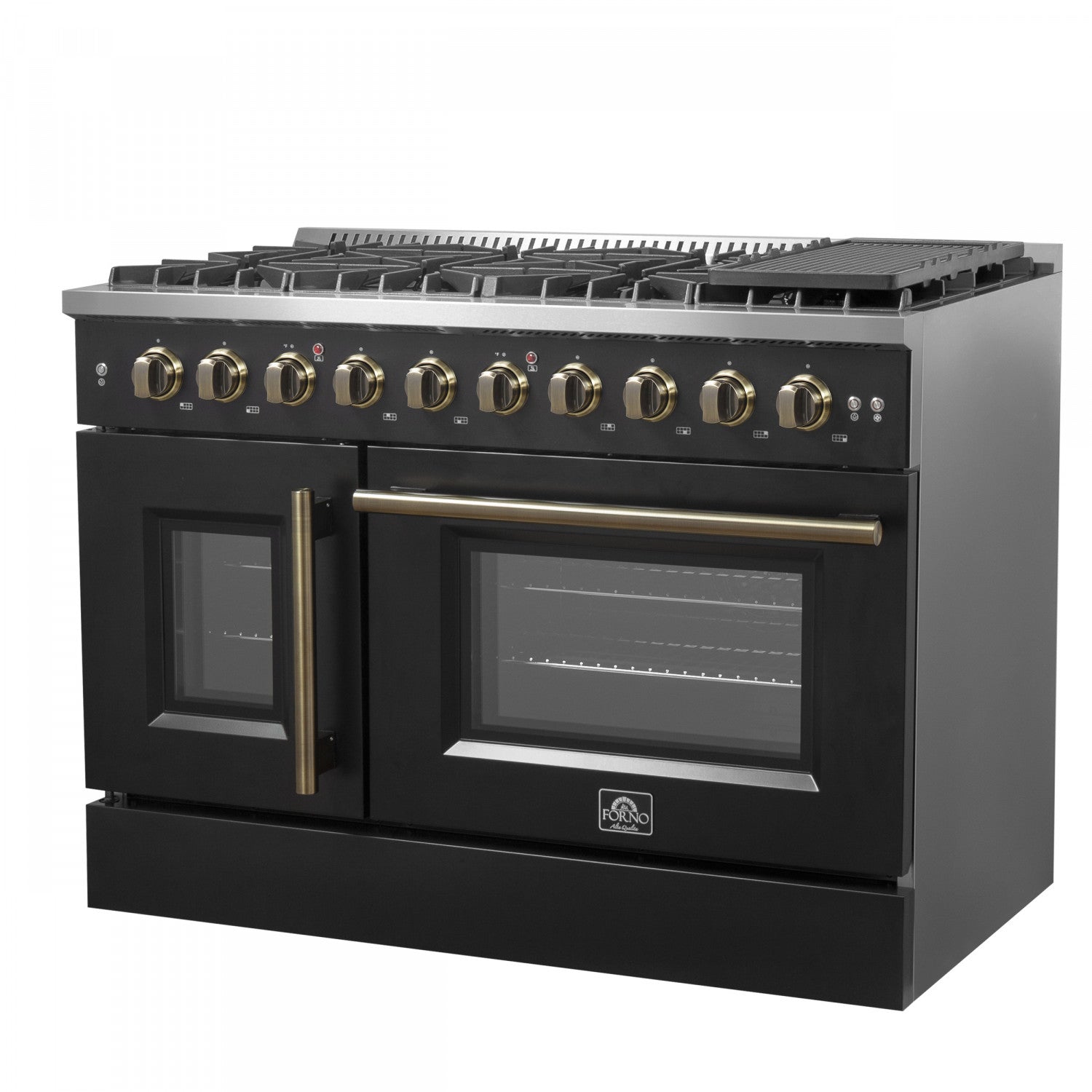 Forno Galiano 48" Black Freestanding Double Oven Gas Range (6.58 Cu. Ft.) - FFSGS6444-48BLK