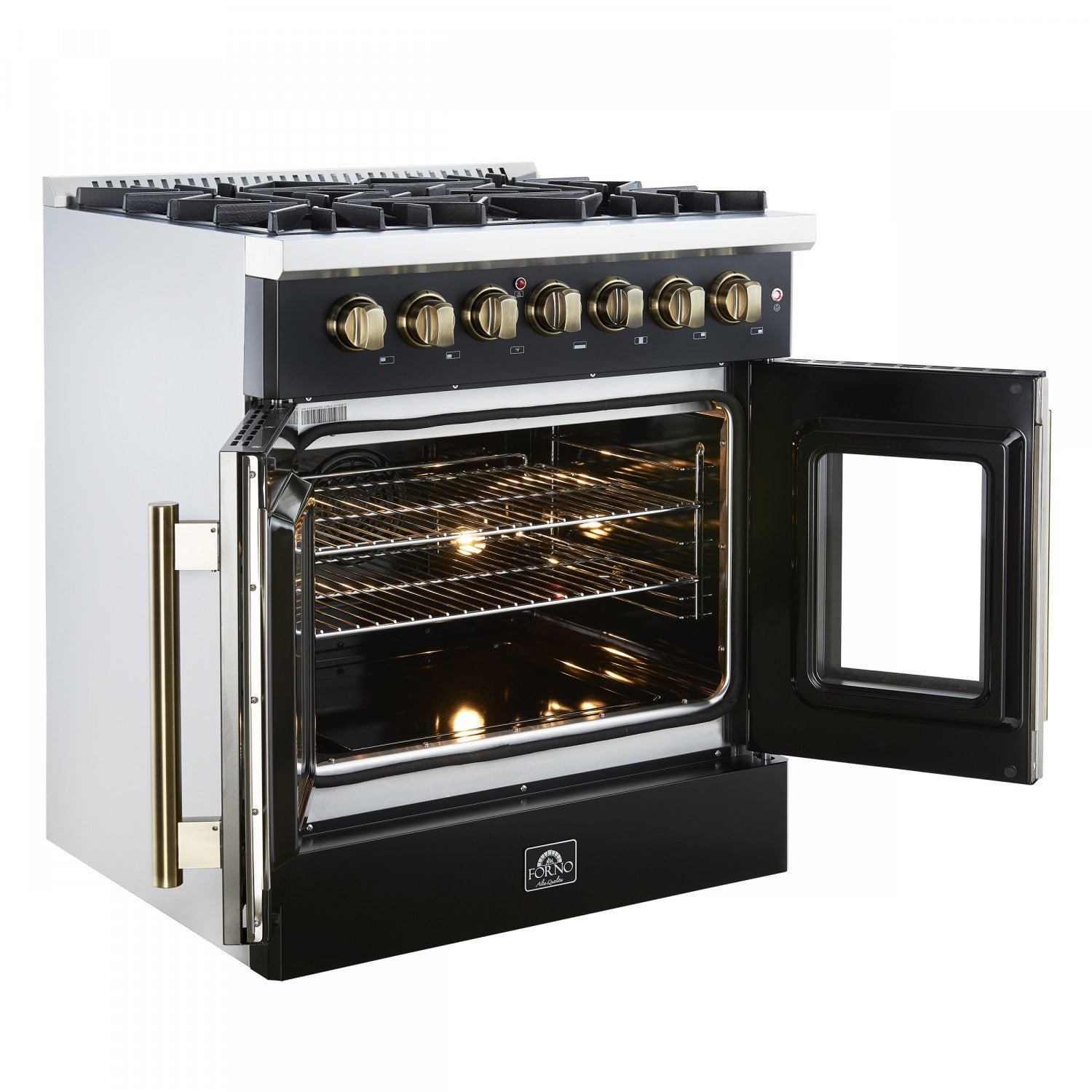 Forno Galiano 30" Black French Door Dual Fuel Range with True Convection (4.32 Cu. Ft.) - FFSGS6356-30BLK