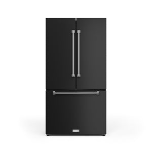 Thor Kitchen Collection Gordon Ramsay Réfrigérateur 20,3 pi³ de 36 po avec porte à 2 battants à profondeur de comptoir avec machine à glaçons noir mat - RF3621CTD00-SS