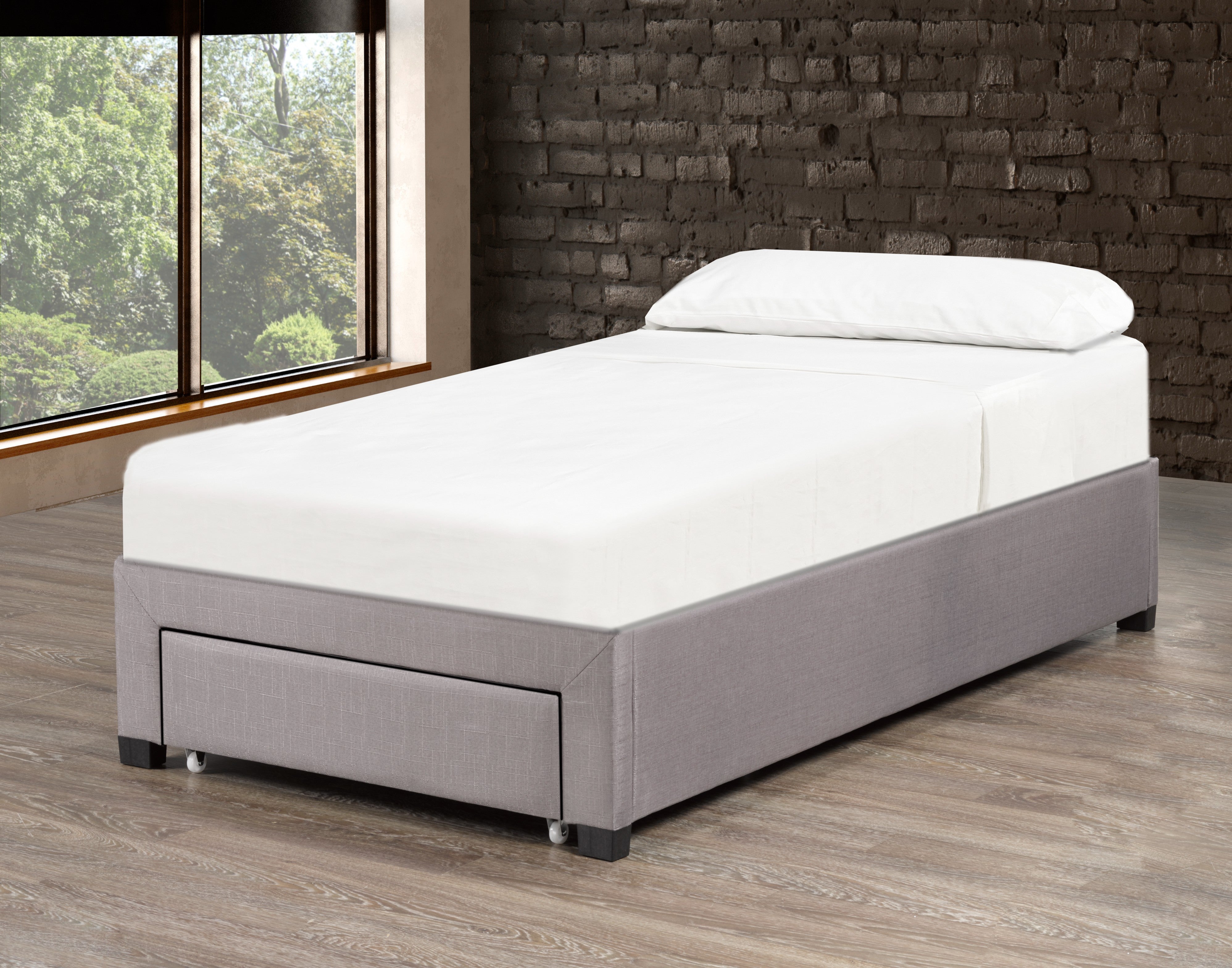 Brent Twin Platform Bed Base With Drawer - Grey