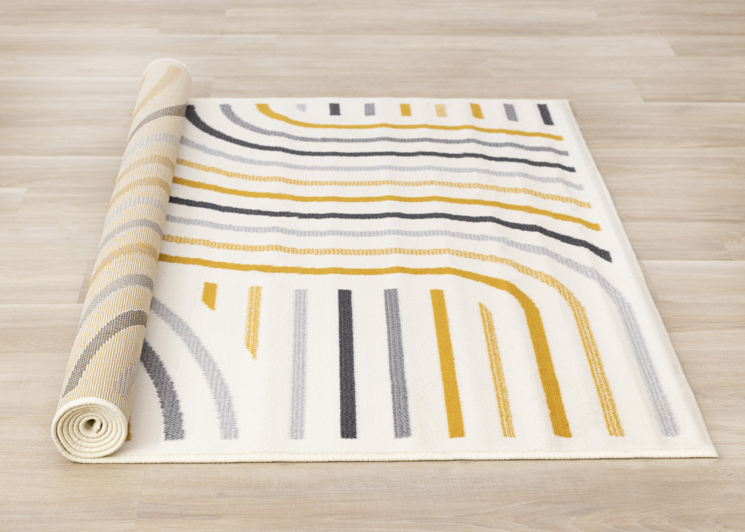 Functional Modern Curves Area Rug - 7' X 10' - Cream/Yellow