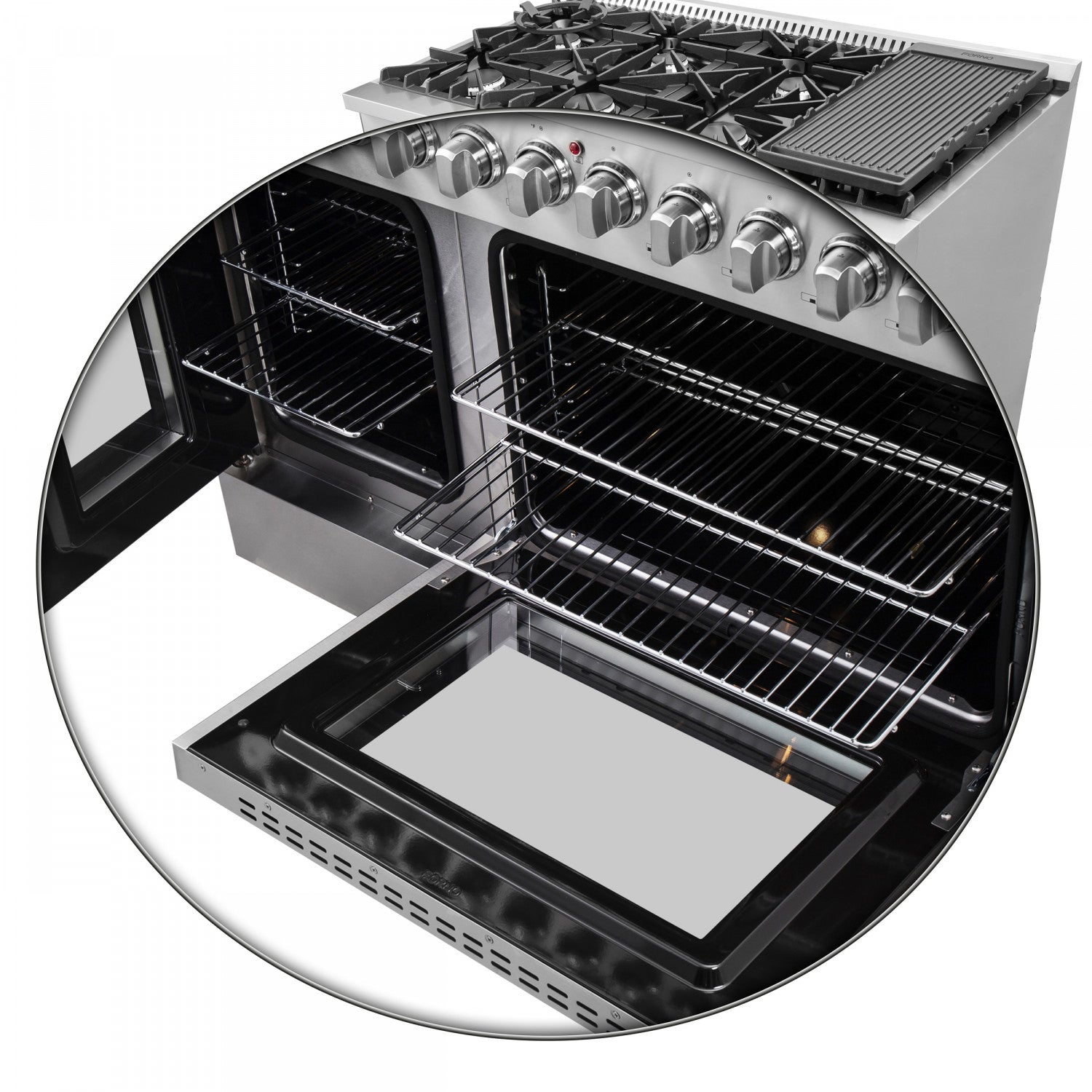 Forno Galiano 48" Stainless Steel Freestanding Dual Fuel Double Oven Range with True Convection (6.58 Cu. Ft.) - FFSGS6356-48