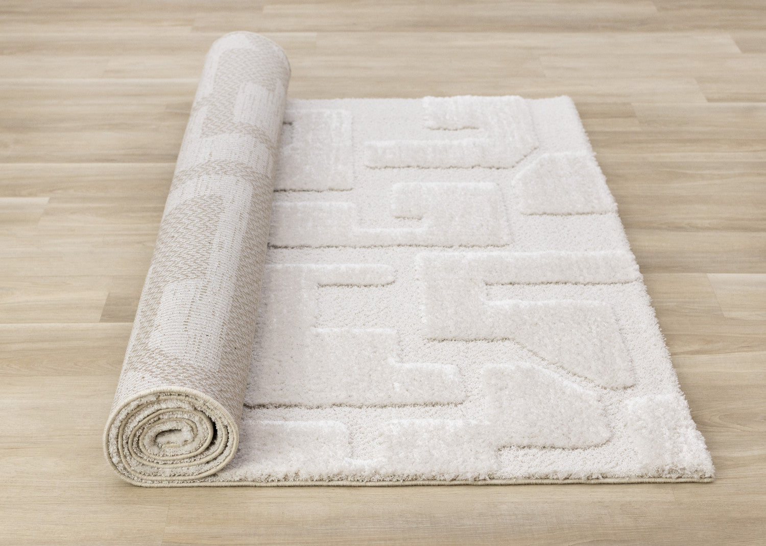 Luxury Plush Textured Shapes Area Rug - 8' X 11' - Cream