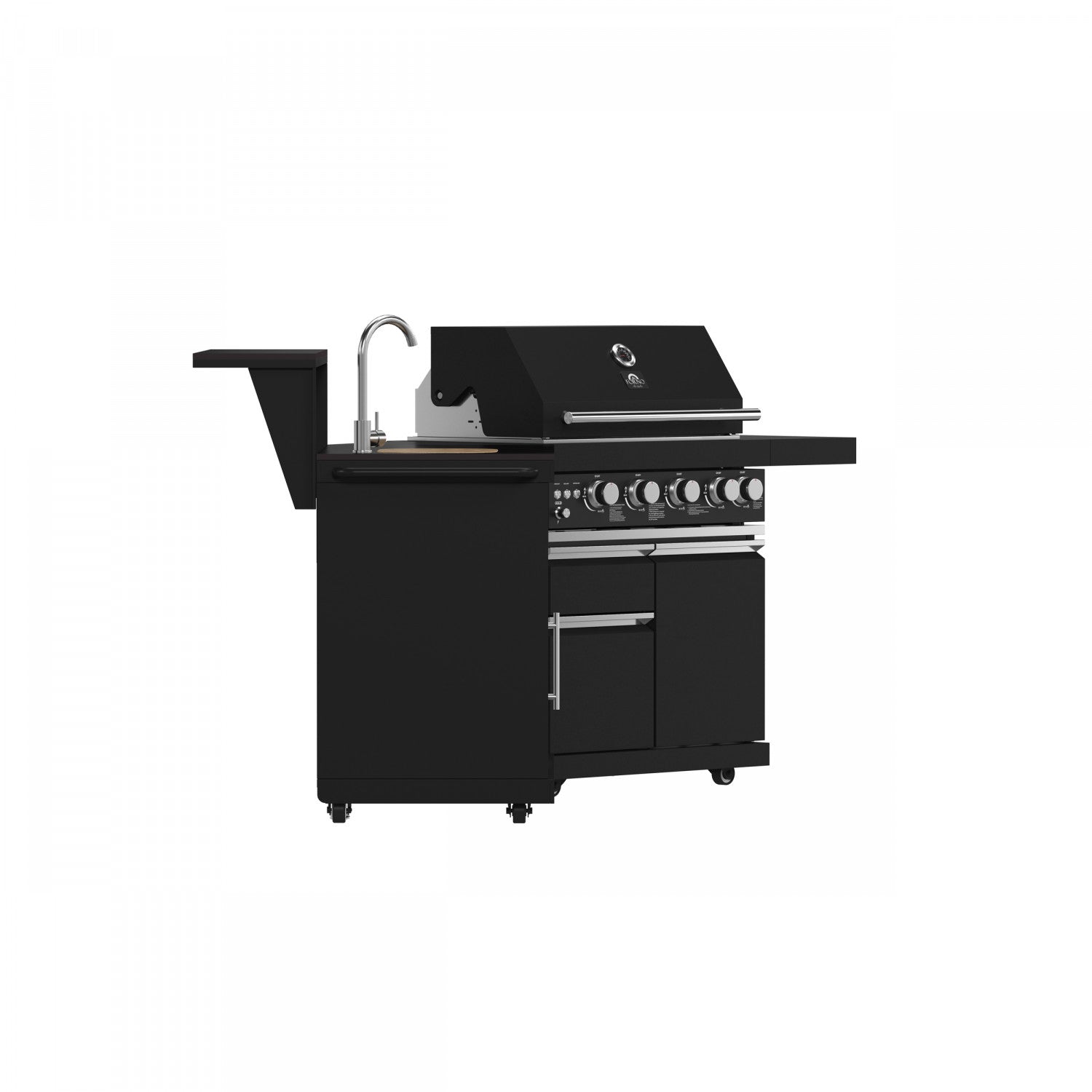 Forno All'Aperto Black Countertop Outdoor Kitchen with 62,600 BTU BBQ and Beverage Centre - FODKT2582BLK