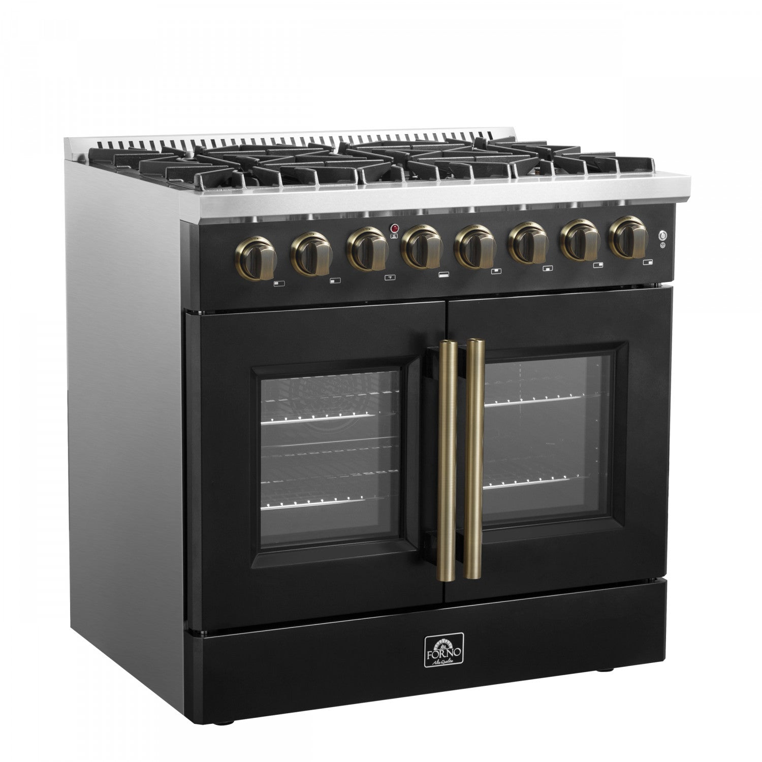 Forno Galiano 36" Black French Door Dual Fuel Range with True Convection (5.36 Cu. Ft.) - FFSGS6356-36BLK