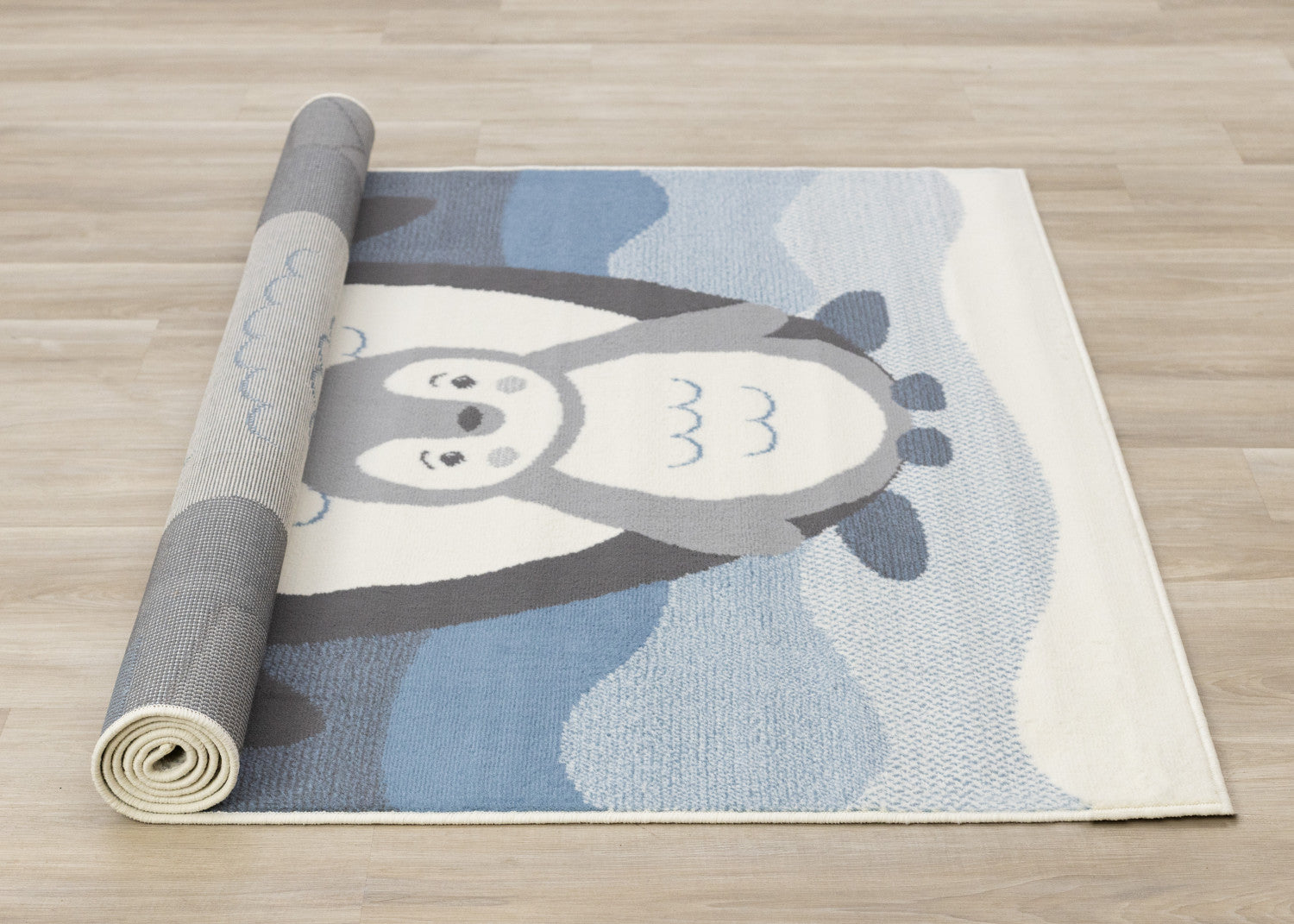 Kids Baby Penguin Area Rug - 5' X 8' - Grey/Blue