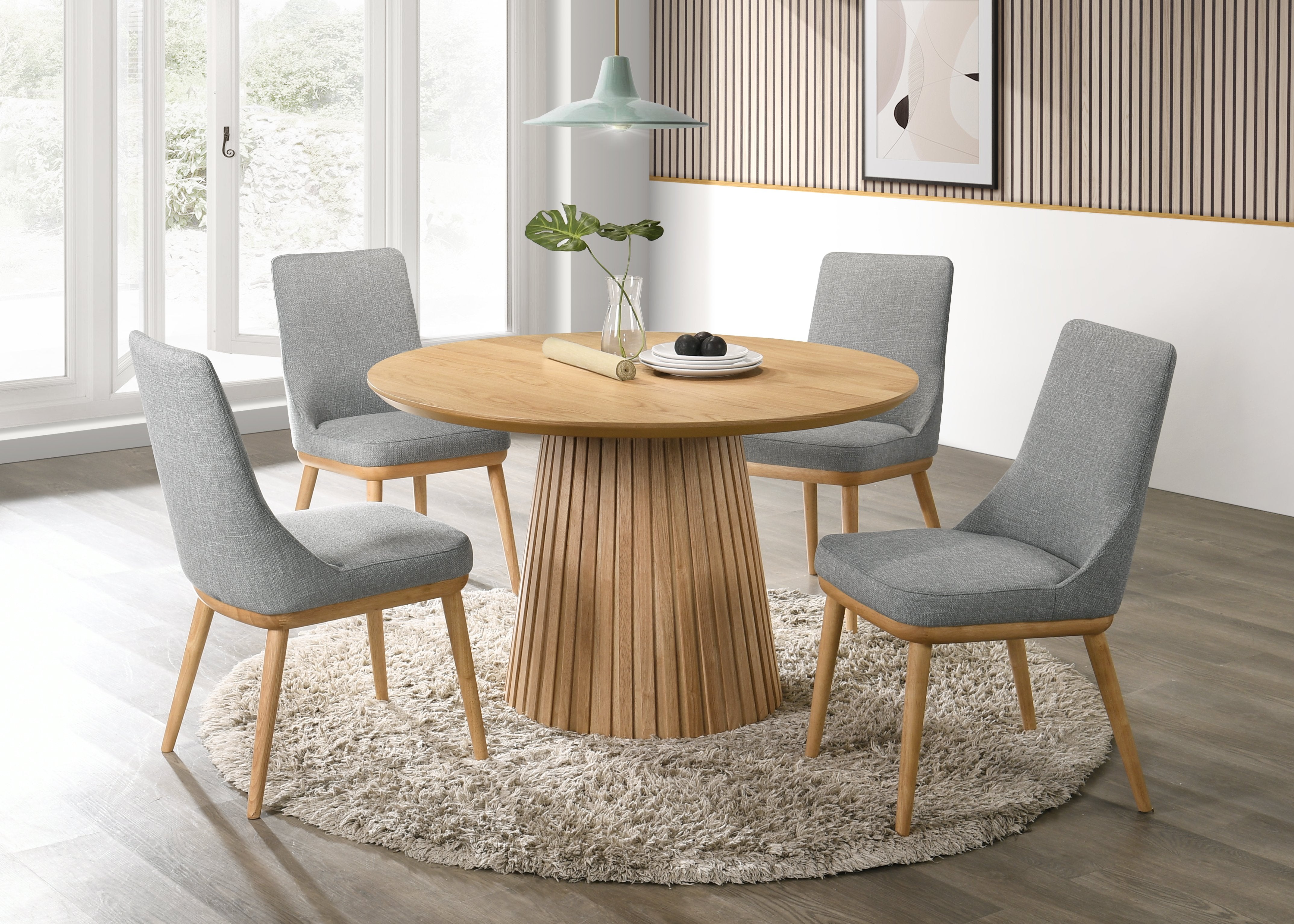 Mikael 5-Piece Round Dining Set - Grey, Light Oak