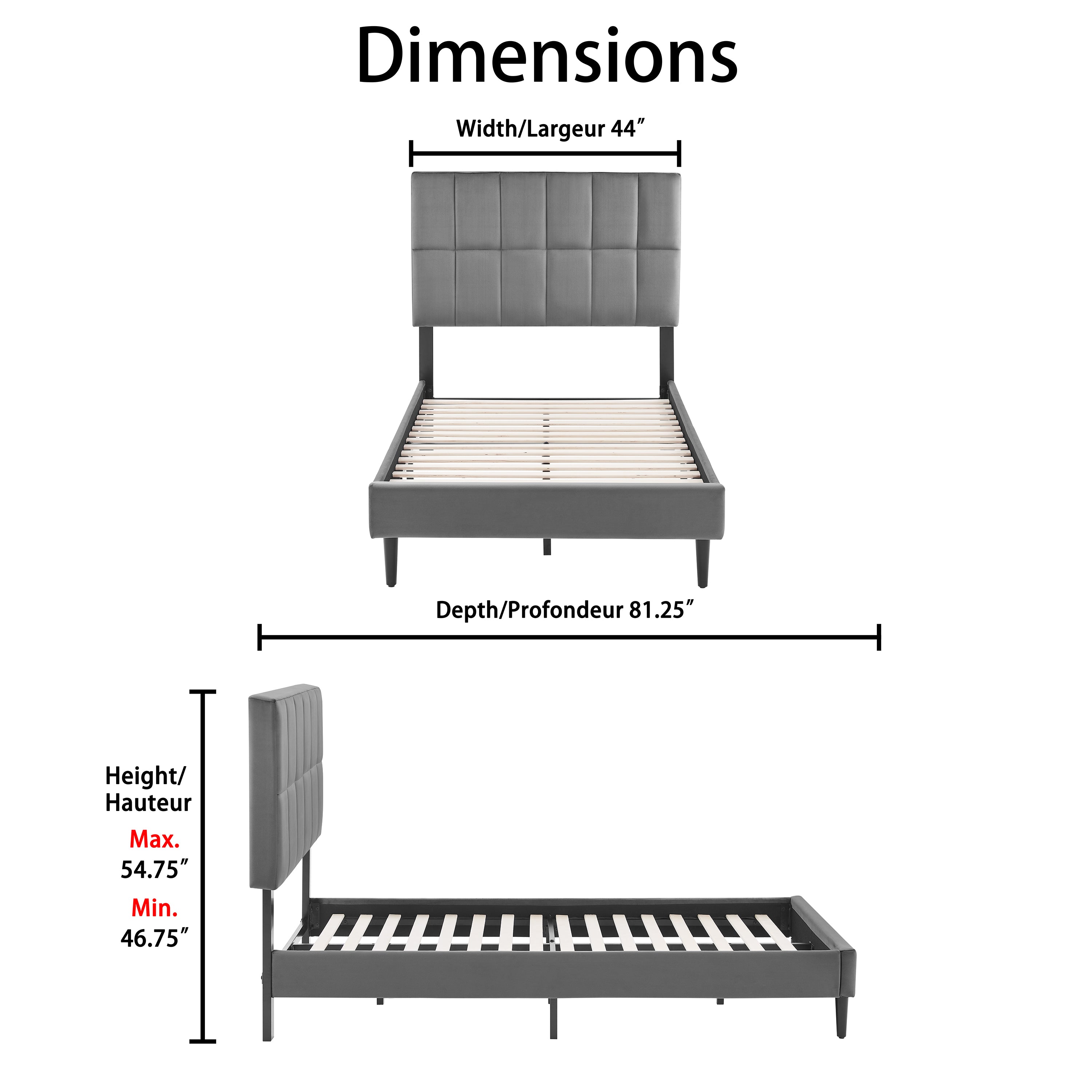 Sasha 3-Piece Twin Bed - Grey