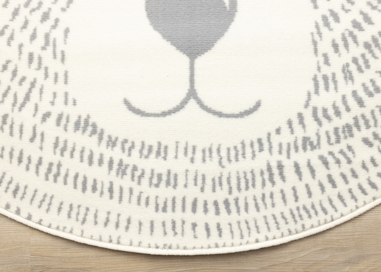 Kids Teddy Bear Area Rug - 5ft Round - Cream/Grey