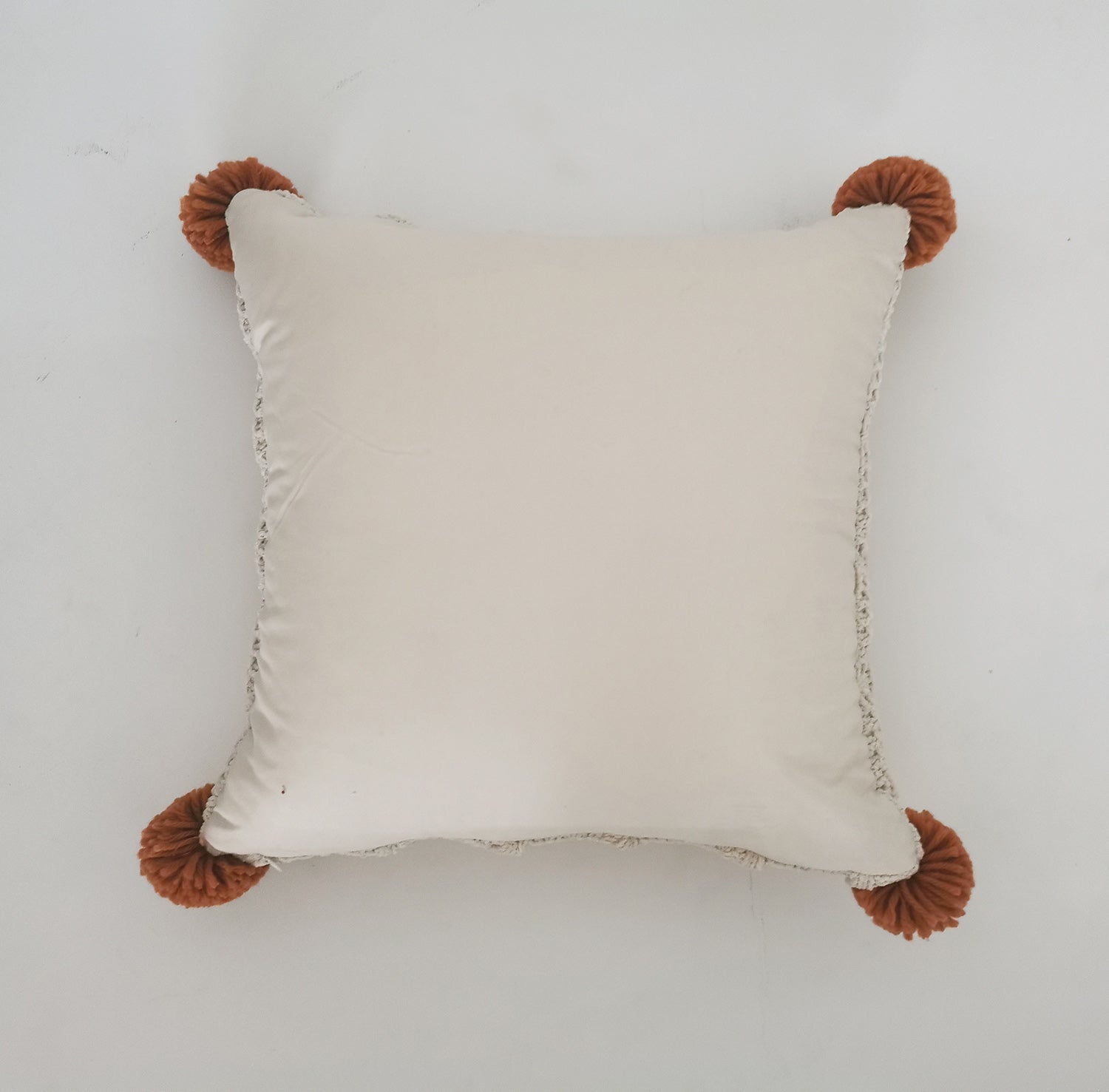 Rustic Charm 18 x 15" Cable Knit Decorative Cushion with Pom-Pom Accents - Beige, Rust