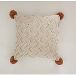 Rustic Charm 18 x 15" Cable Knit Decorative Cushion with Pom-Pom Accents - Beige, Rust