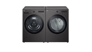 LG Laveuse à chargement frontal 5,8 pi³ avec technologie DDMC IA 2.0 et bouton ACL et sécheuse intelligente électrique 7,4 pi³ très grande capacité avec intelligence intégrée et technologie TurboSteam® acier noir WM6700HBA/DLEX6700B