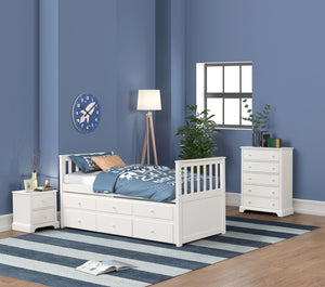 Trudy Chambre à coucher avec rangement 5 mcx simple avec lit gigogne – blanc