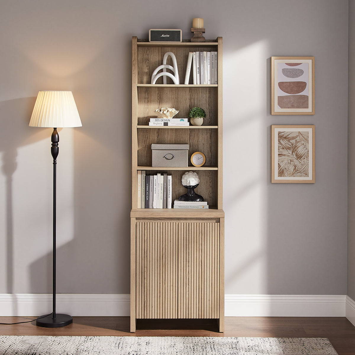 Malina Fluted Bookcase - Light Natural Oak