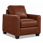 City Leather Chair - Brown in a three-quarter view with a cushioned seat and back, slim track arms and dark wood legs