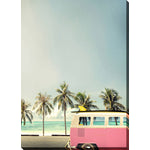 Pink Bus and Palm Trees Canvas Wall Art - 30 X 45