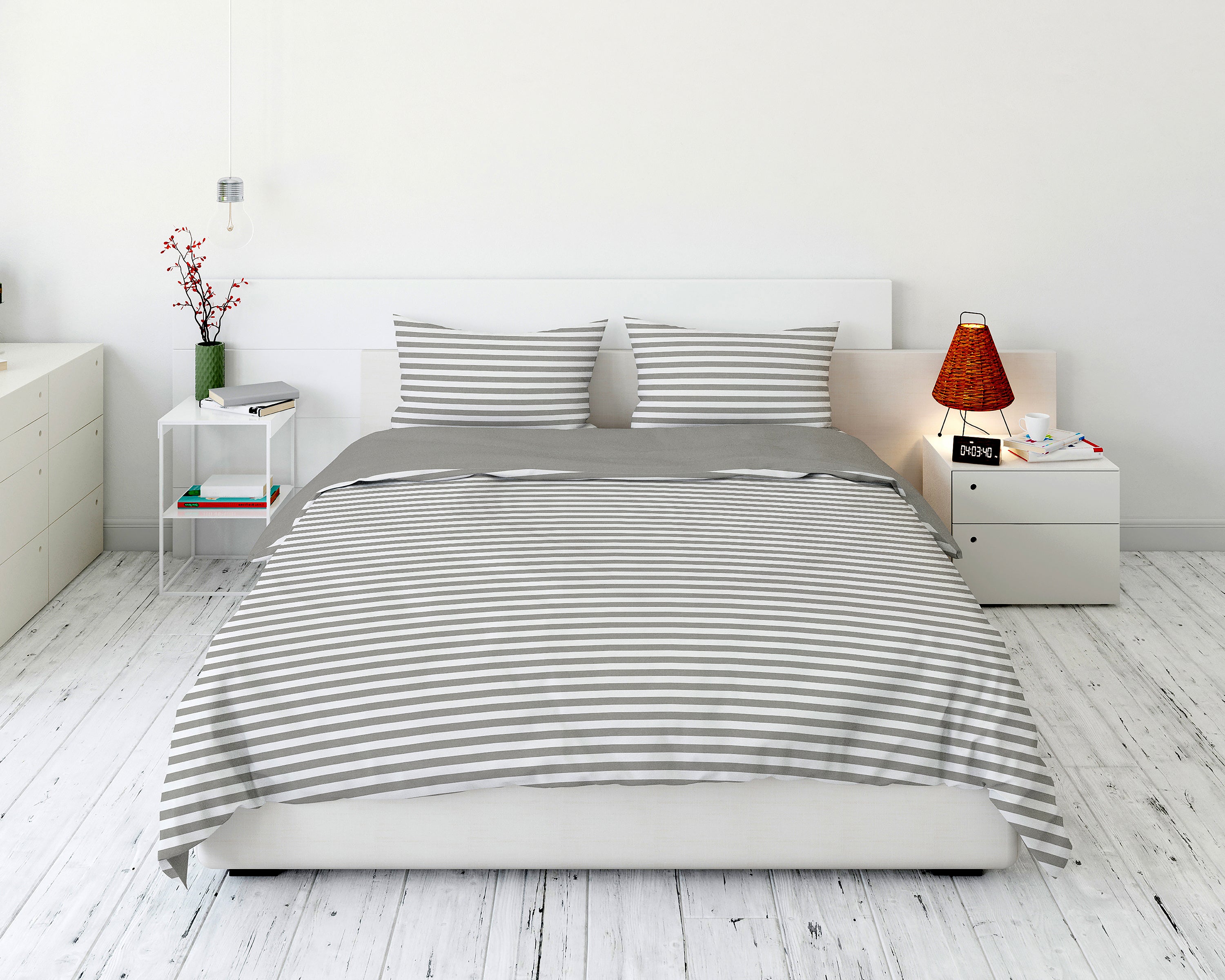 Cotton House 3-Piece Full Duvet Cover Set - Pewter Stripes