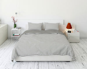 Cotton House 3-Piece Queen Duvet Cover Set - Pewter Stripes