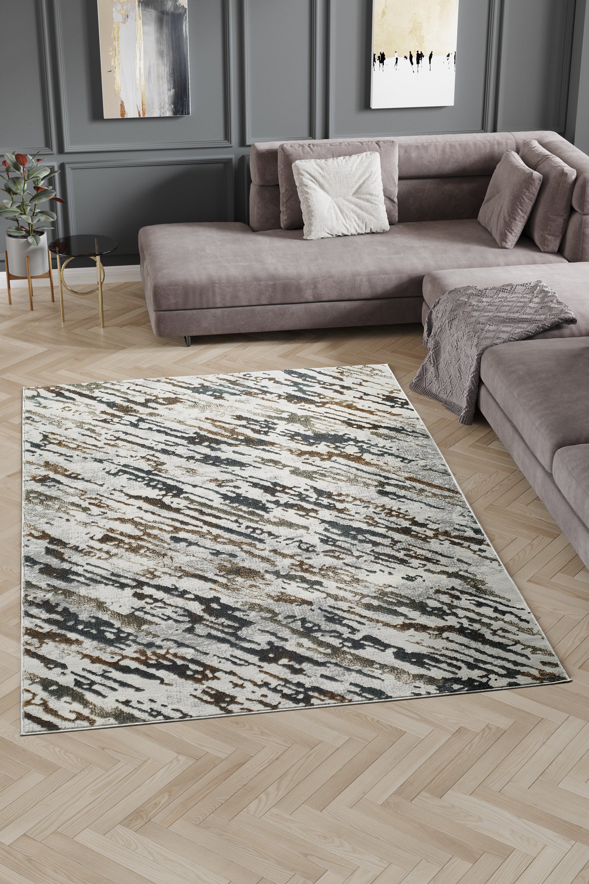 L2 Decor Emojy Area Rug 8' x 11' with Underpad - Cream, Blue