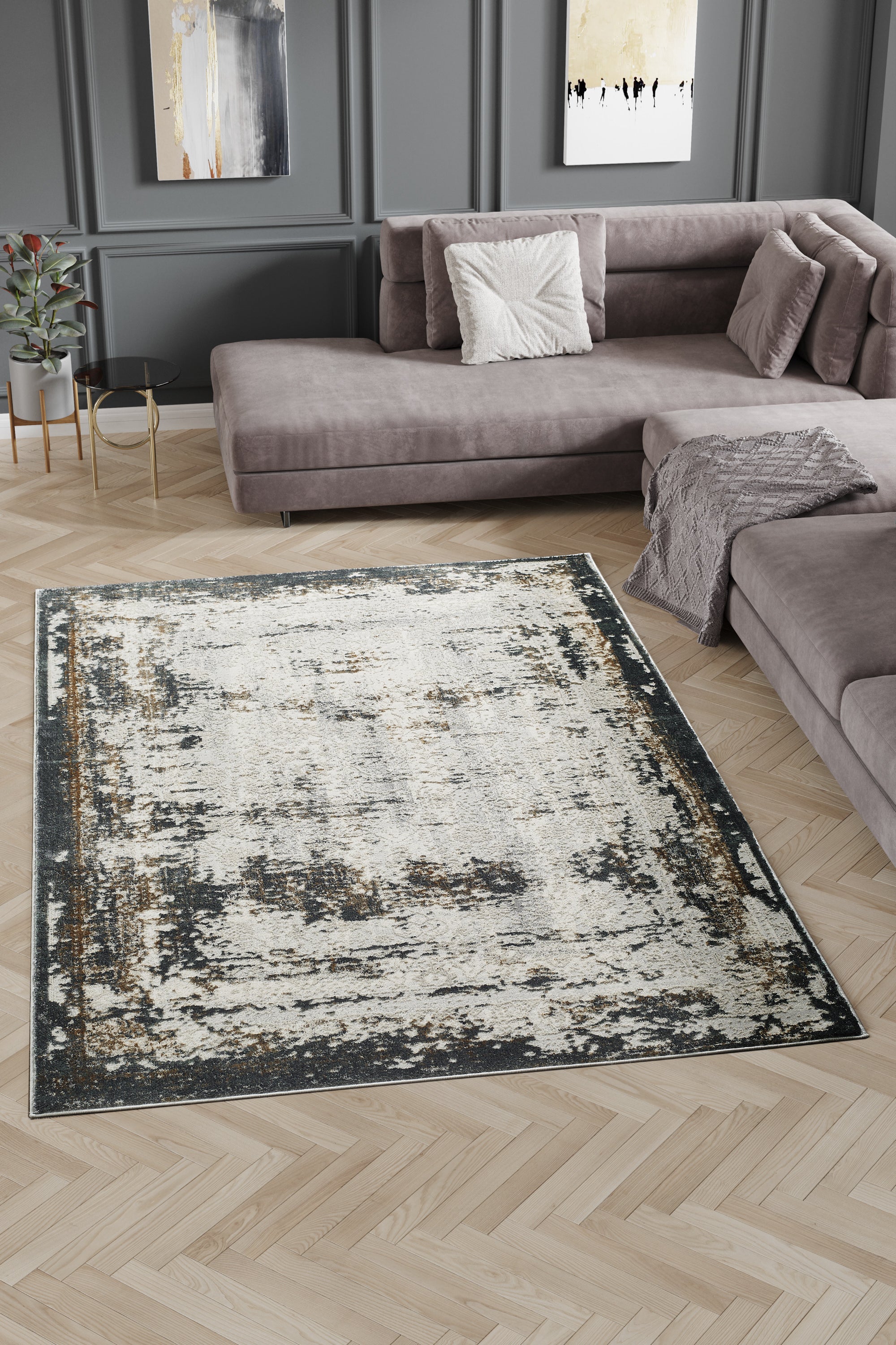 L2 Decor Emojy Area Rug 8' x 11' with Underpad - Cream, Grey