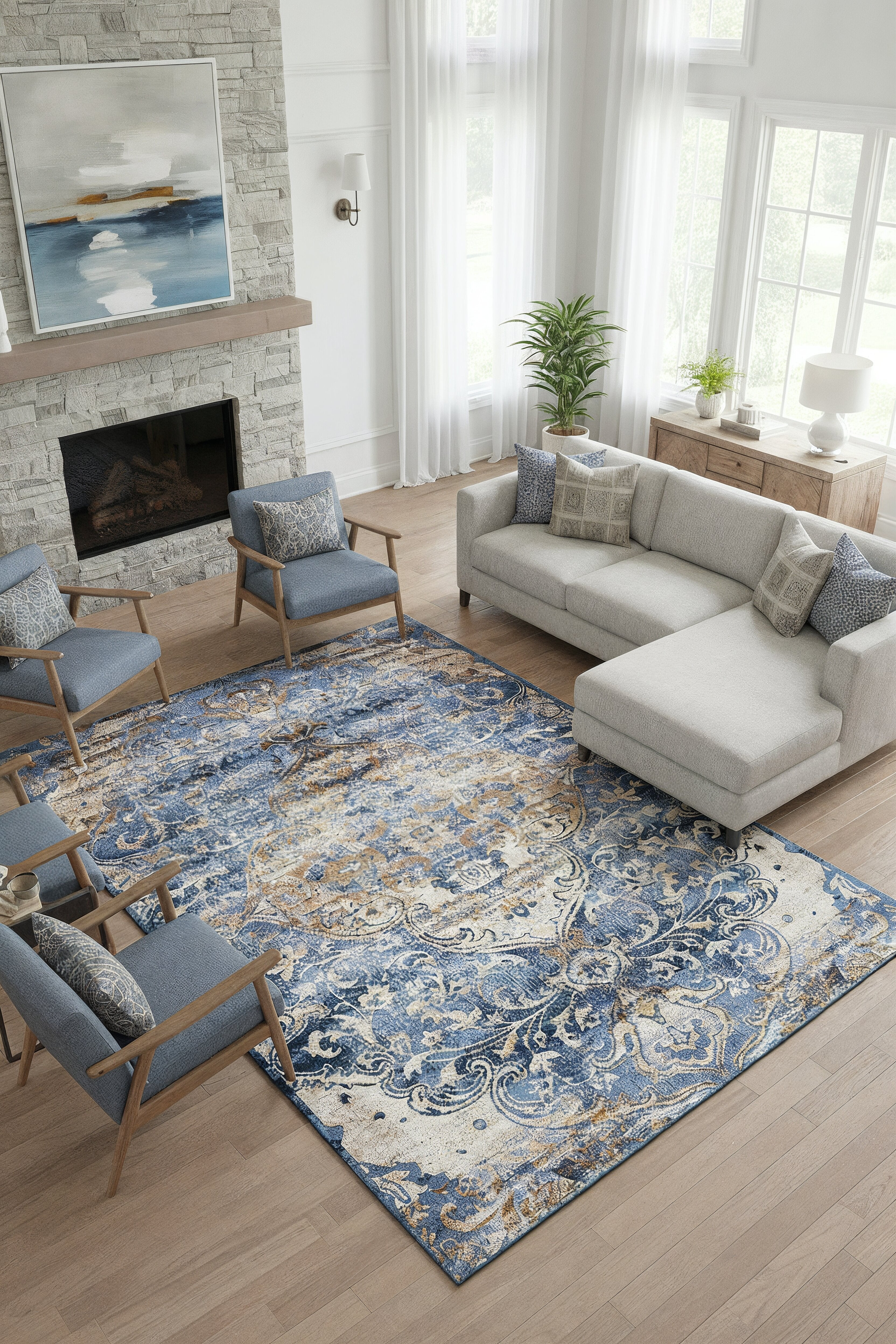 L2 Decor Emojy Area Rug 7' x 10' with Underpad - Blue