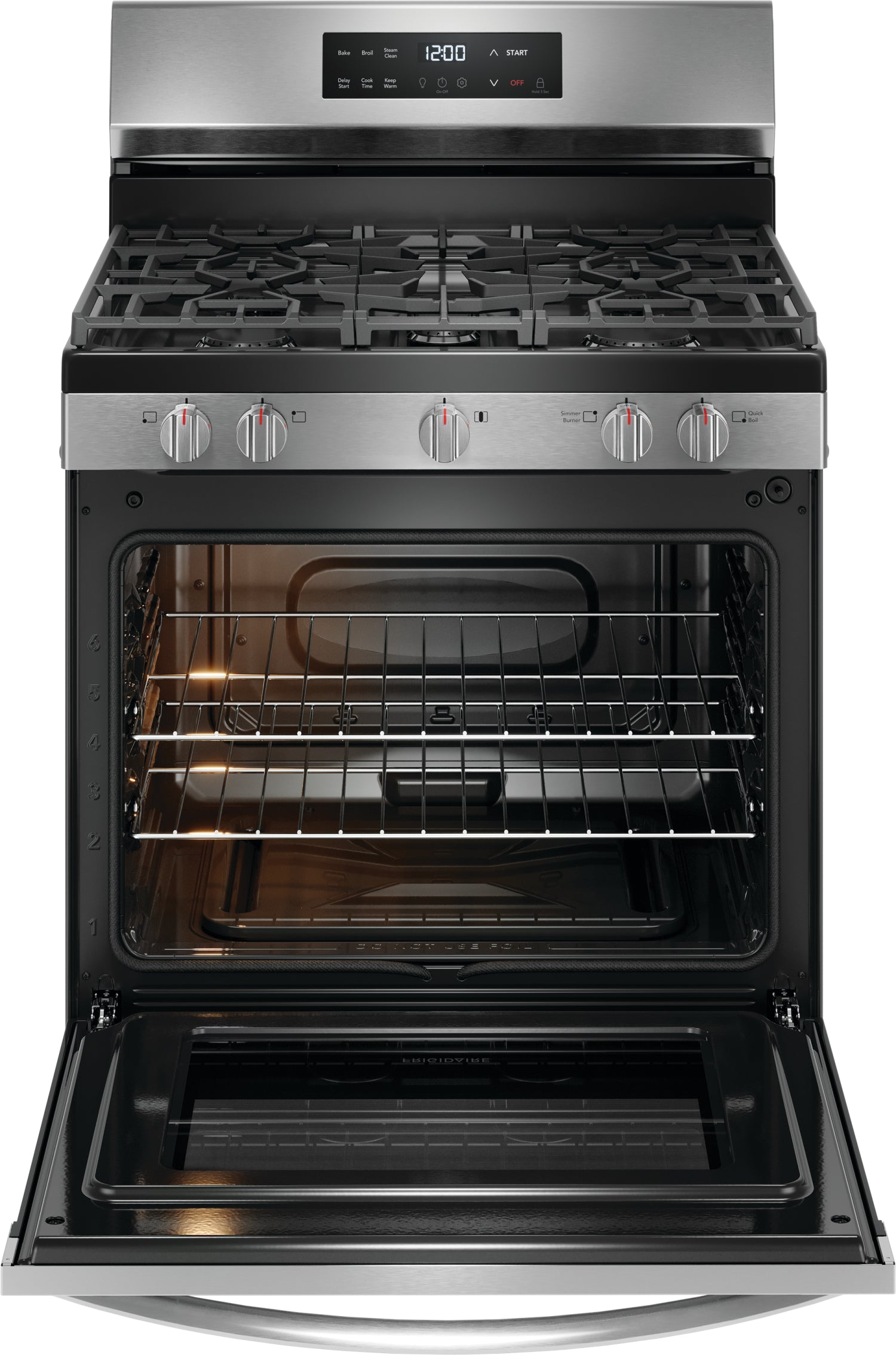 Frigidaire Stainless Steel 30" Gas Range with Quick Boil and Even Baking Technology (5.1 Cu. Ft) - FCRG3062AS