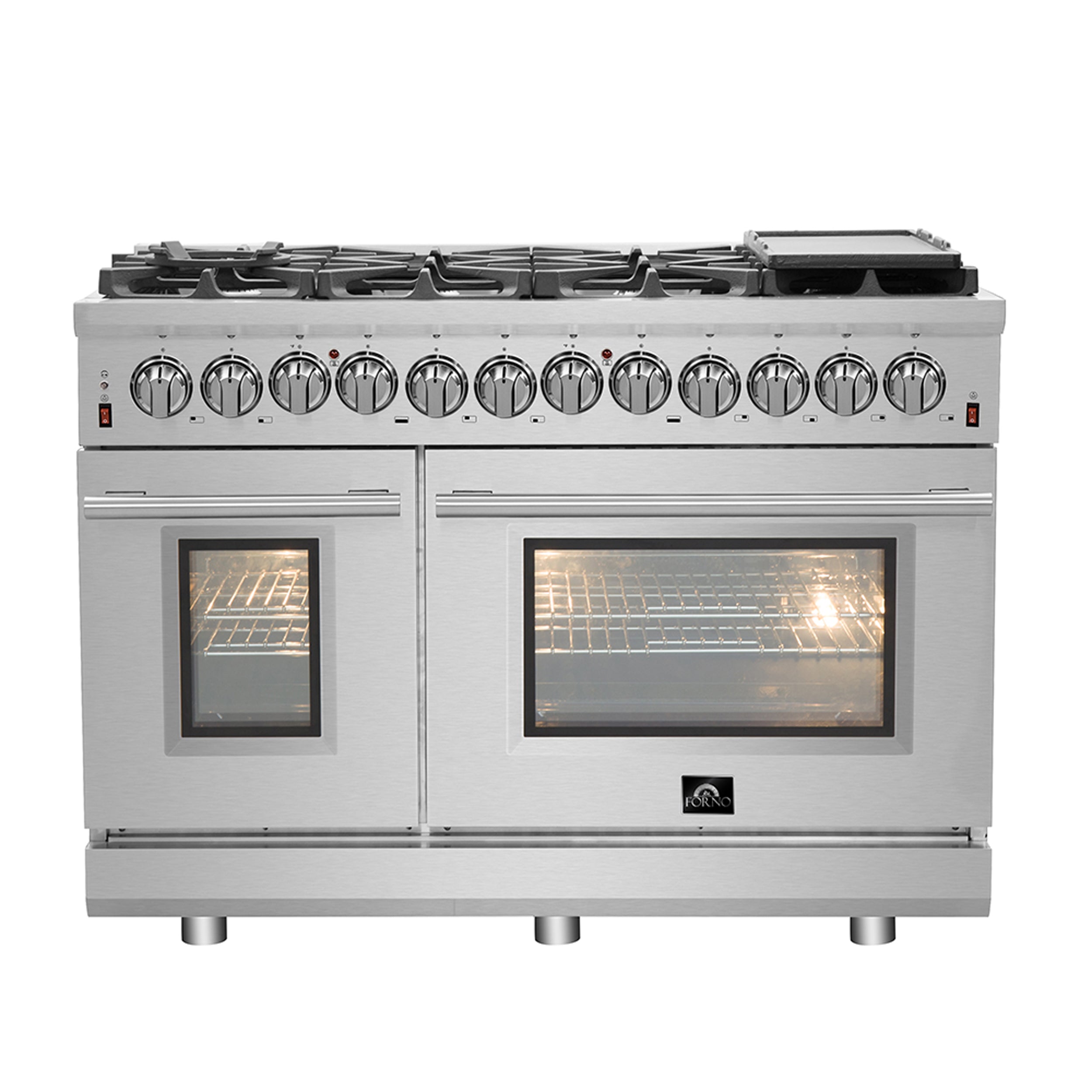 Forno Massimo 48" Stainless Steel Freestanding Dual Fuel Double Oven Range With Air Fry (6.58 Cu. Ft.) - FFSGS6125-48