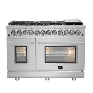 Forno Massimo 48" Stainless Steel Freestanding Dual Fuel Double Oven Range With Air Fry (6.58 Cu. Ft.) - FFSGS6125-48