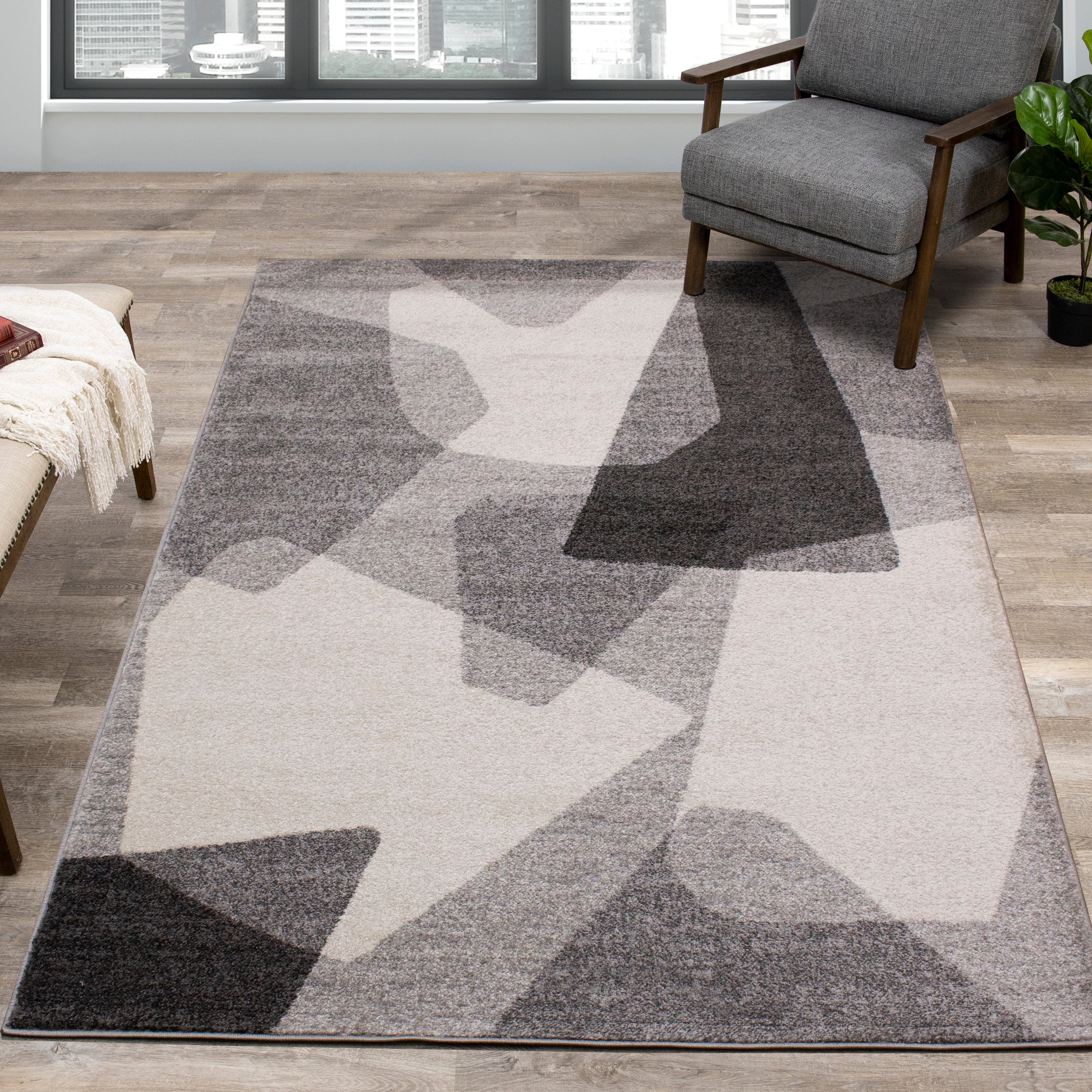 Focus 7'10" x 10'6" Geometric Shapes Area Rug - Grey, White