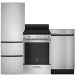 GE Stainless Steel Loft Kitchen Package with Bottom-Freezer Refrigerator, Electric Range & Compact Dishwasher